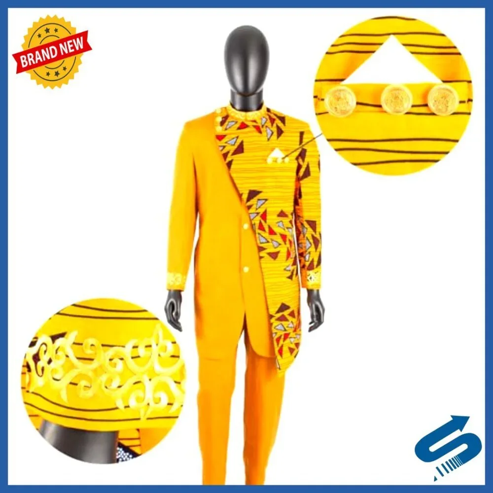 Men's African Suit Set Blazer Pants Embroidery Print Business Wedding Party